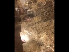Reno, NV hotel shower door reflection stroking white cock video on WebcamWhoring.com