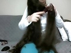 Cute Long Haired Brunette Striptease and Hairplay video on WebcamWhoring.com