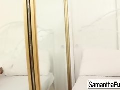 Samantha Saint foot and stocking fetish video on WebcamWhoring.com