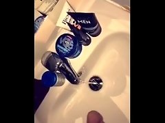 English teen with big hard dick pisses in the sink on snapchat video on WebcamWhoring.com