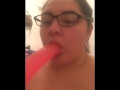 Choking on a Big Pink Dildo video on WebcamWhoring.com