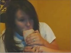 Sexy brunette sucks her toes on chatroulette video on WebcamWhoring.com